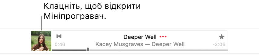 Клацніть обкладинку альбому зліва від банера, щоб відкрити мініпрогравач.