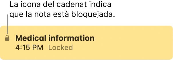 Nota bloquejada amb una icona de cadenat a l’extrem esquerre.