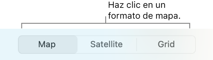 Botones Mapa, Satélite y Retícula.