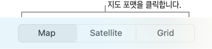 지도, 위성 및 격자 버튼.