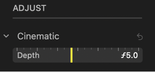 De cinematiska justeringsreglagen visar djupreglaget.