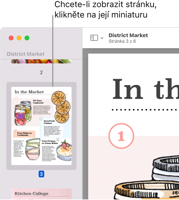 PDF se zobrazenými miniaturami na bočním panelu