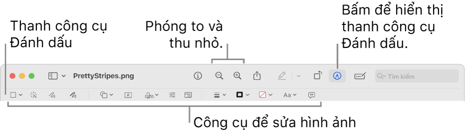 Thanh công cụ Đánh dấu dùng để sửa hình ảnh.