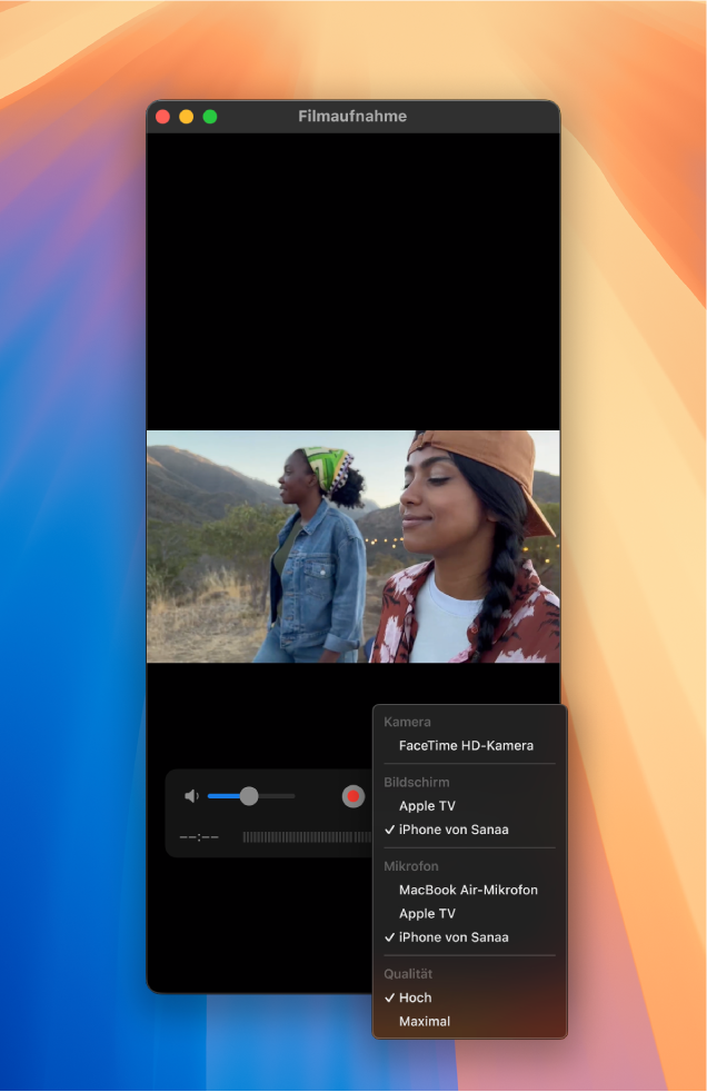 Das Fenster „QuickTime Player“ auf dem Mac bei einer Aufnahme mit einem iPhone