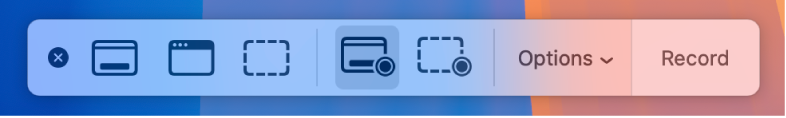 Screenshot tools with the Record button on the right and the Options pop-up menu next to it.