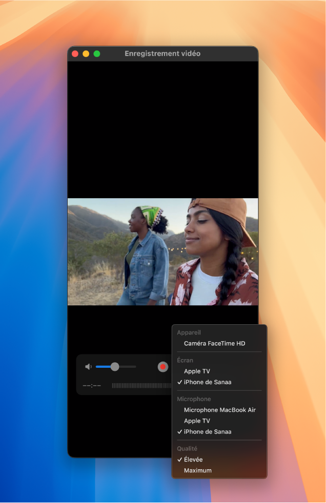 La fenêtre QuickTime Player sur Mac pendant un enregistrement sur iPhone.