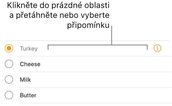 Připomínku vyberete kliknutím na prázdnou oblast napravo od jejího názvu.