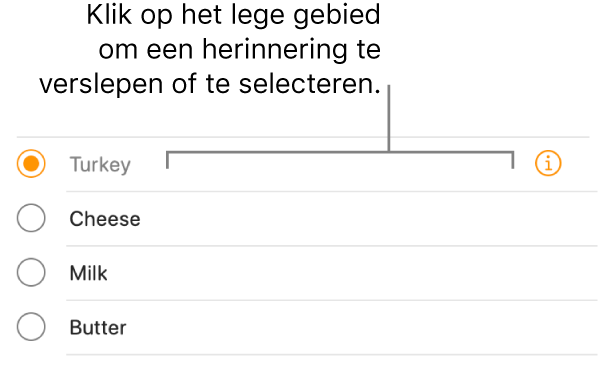 Klik op de lege ruimte rechts naast de naam van een herinnering om de herinnering te selecteren.