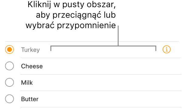 Kliknij w pusty obszar po prawej stronie nazwy przypomnienia, aby zaznaczyć to przypomnienie.
