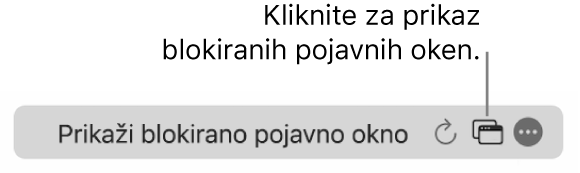 Pametno iskalno polje z gumbom, ki prikazuje blokirana pojavna okna.