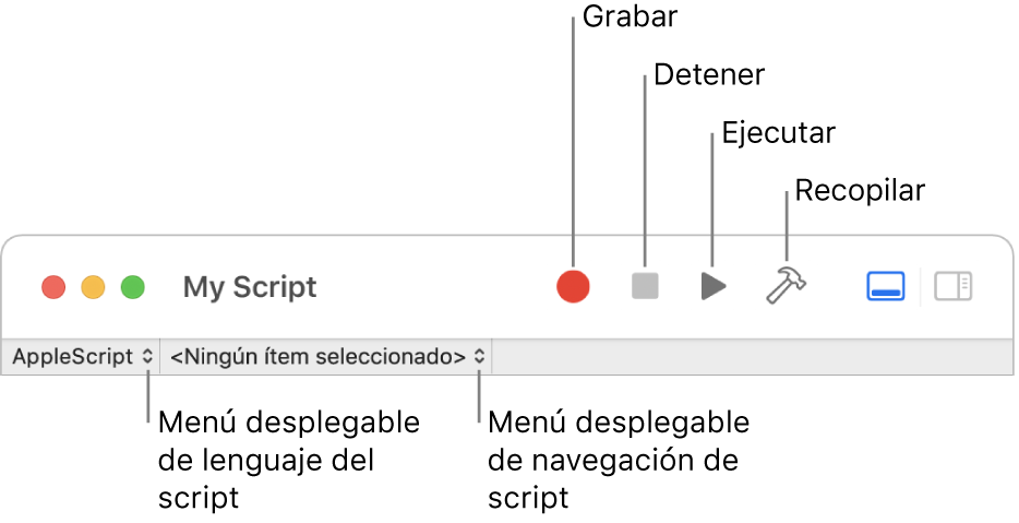 La barra de herramientas de Editor de Scripts.