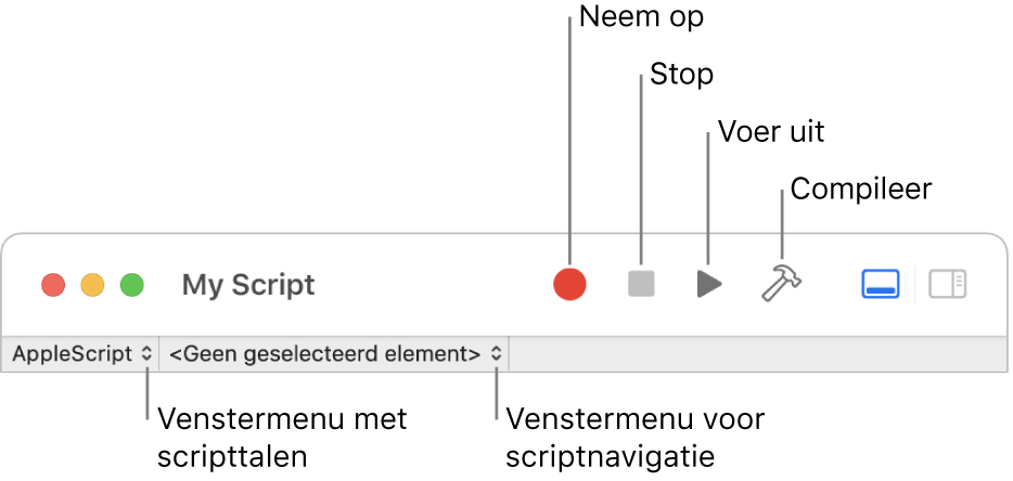 De knoppenbalk van Scripteditor.