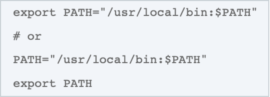 ตัวอย่างหน้าคู่มือที่แสดงคำสั่ง Export PATH