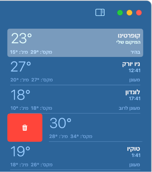 סרגל הצד מציג מיקומים שונים ברשימה.