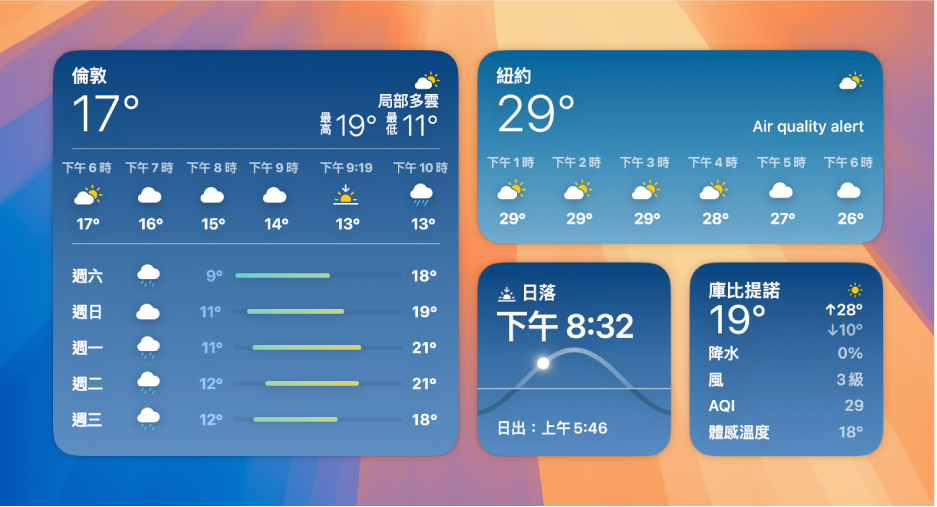 小、中、大「天氣」小工具。