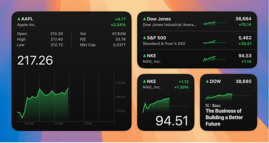 Trois widgets de Bourse.