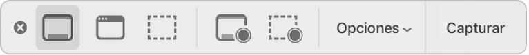El panel de herramientas de la app Captura de Pantalla.