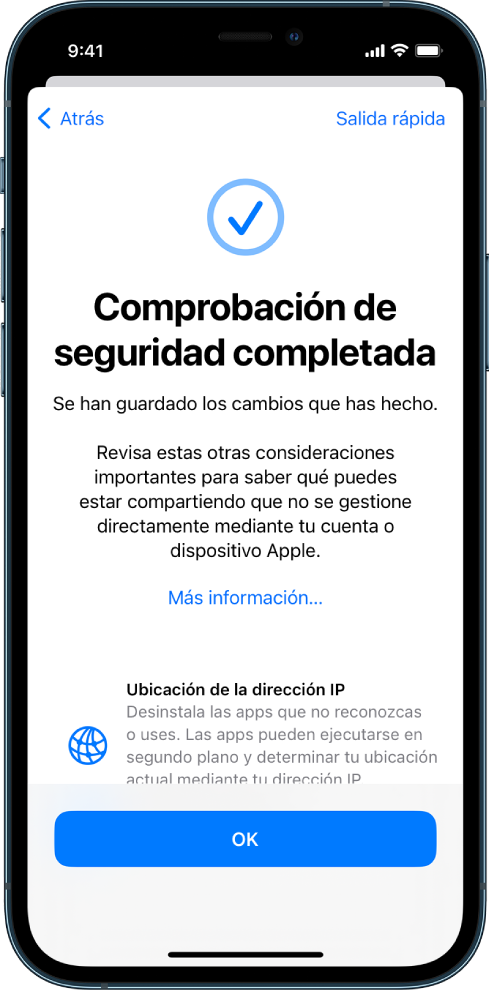 Una pantalla de comprobación de seguridad que muestra que se ha completado la operación de comprobación.