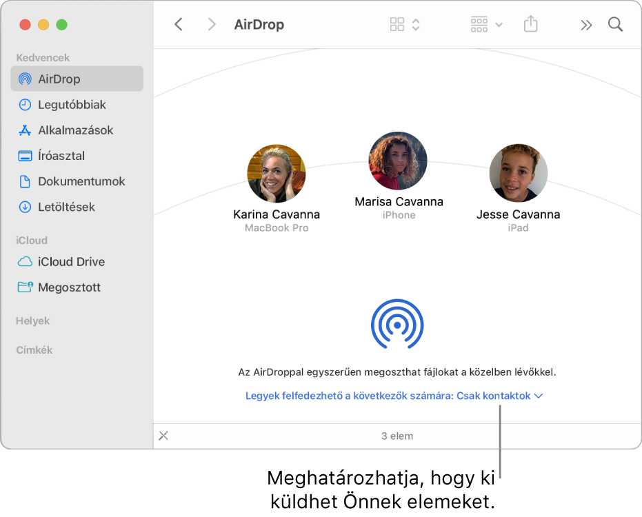 Az AirDrop ablaka.