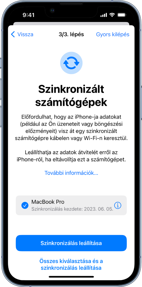 Két iPhone képernyője a Szinkronizált számítógépek és az iCloud privát átjátszó képernyővel.