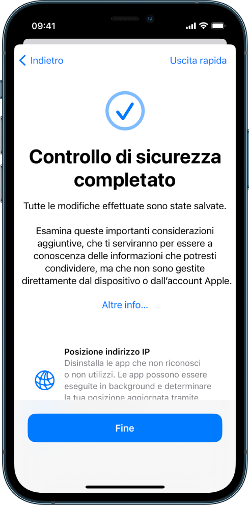 Una schermata di “Controllo di sicurezza” che mostra che l’operazione è stata completata.