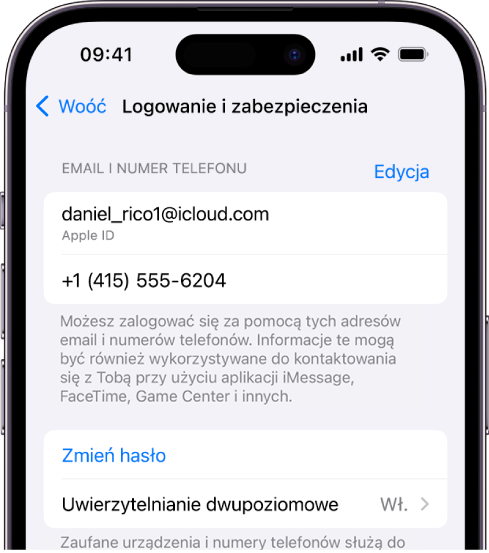 Ekran iPhone’a z włączonym uwierzytelnianiem dwupoziomowym.