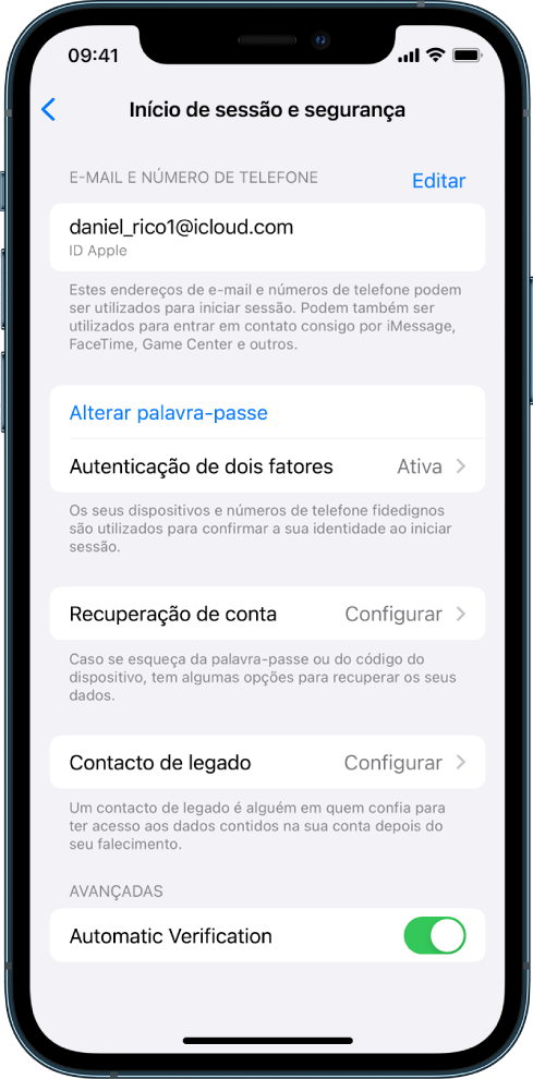 O ecrã de um iPhone mostra a autenticação de dois fatores desativada.