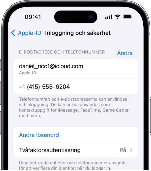 En iPhone-skärm som visar hur tvåfaktorsautentisering slås på.