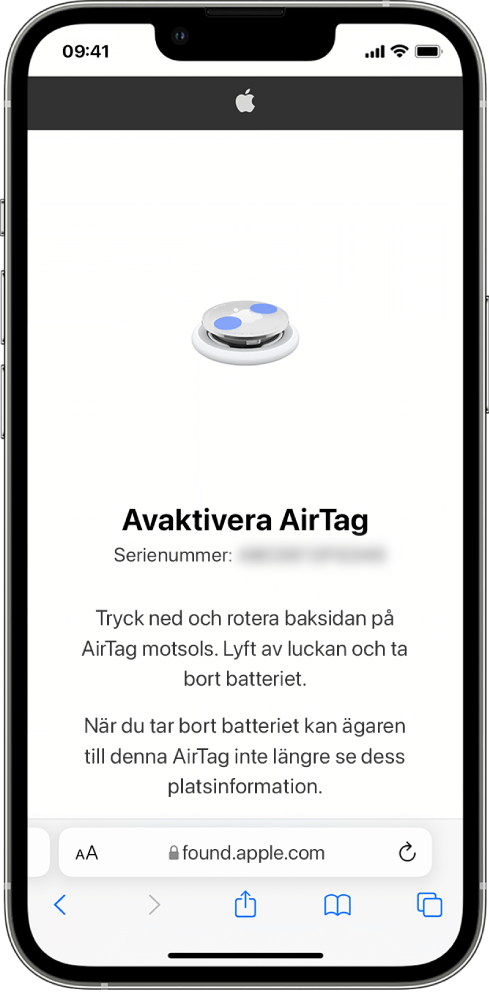 En iPhone-skärm visar hur du avaktiverar en AirTag.