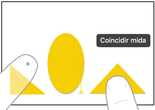 Dos dits de dues mans seleccionant i fent coincidir la mida de dos ítems al Freeform.