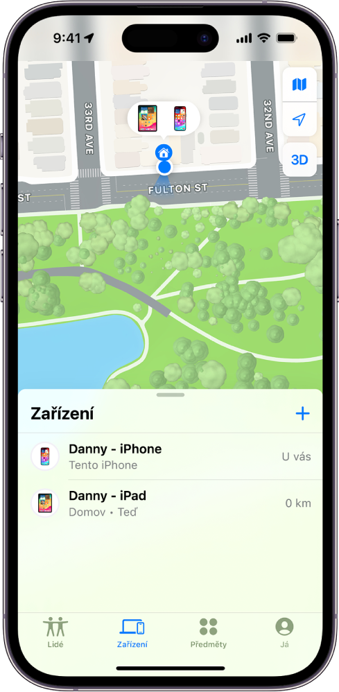 Na obrazovce Najít se zobrazují dvě zařízení v domácnosti.
