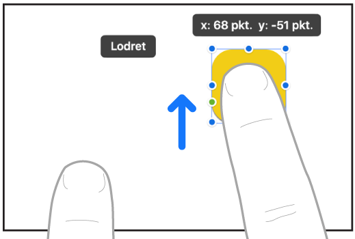 To fingre på en hånd, der flytter et emne i en lige linje i Freeform.