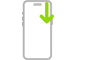 An illustration of iPhone with an arrow that indicates swiping down from the top-right corner.