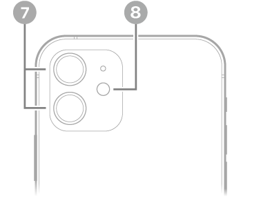 The back view of iPhone 12. The rear cameras and flash are at the top left.