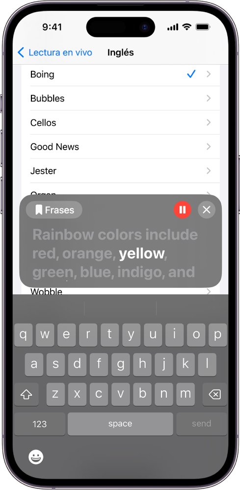 La función Lectura en vivo en el iPhone lee en voz alta cualquier texto que se ingrese.