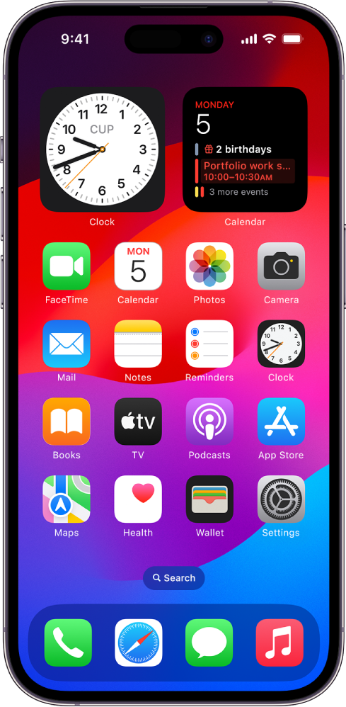 iPhone'i Home Screen-kuva sisselülitatud režiimiga Dark Mode.