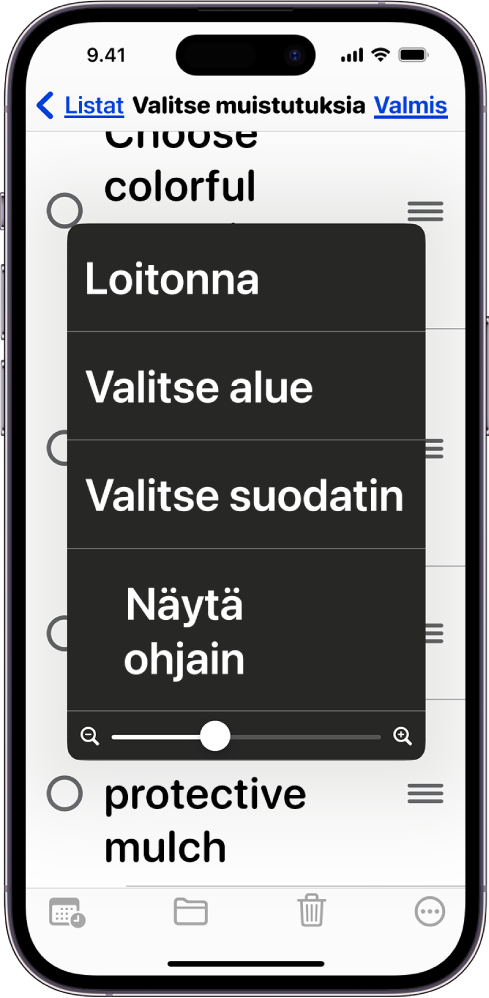 iPhone, jossa näkyy Zoomausvalikko.