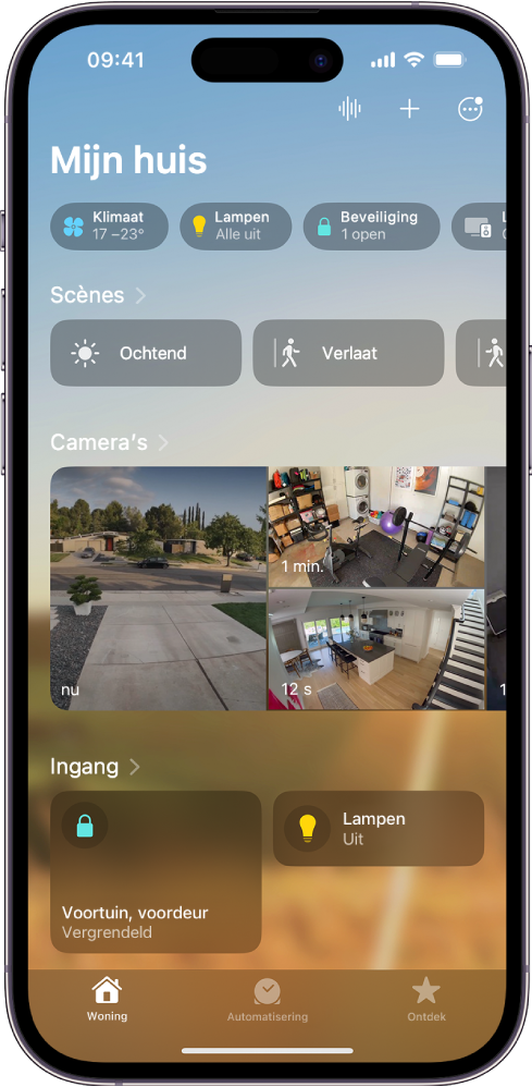 Het scherm 'Mijn woning' in de Woning-app.