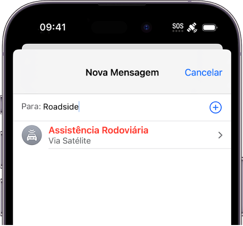 Uma nova mensagem endereçada para “rodoviária”. Abaixo disso, um link para a Assistência Rodoviária via satélite.