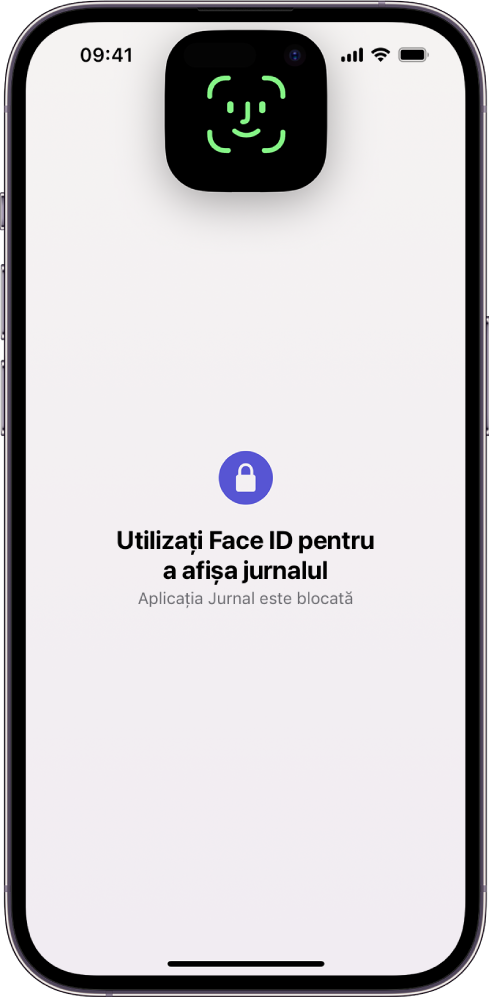 Un ecran care vă solicită să utilizați Face ID pentru a vă debloca jurnalul.