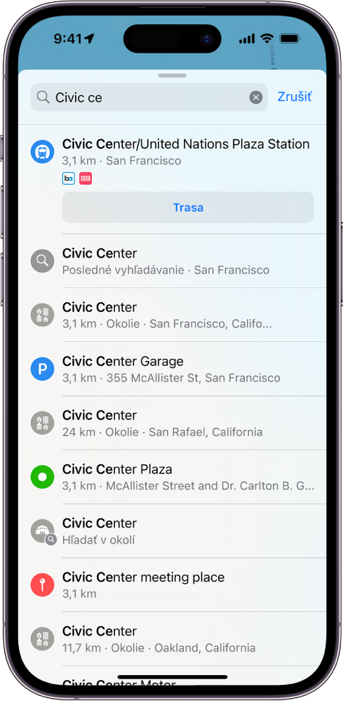Karta vyhľadávania zobrazuje výsledky zodpovedajúce neúplnej fráze „Civic ce“.