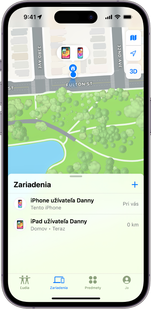 Na obrazovke apky Nájsť sa zobrazujú dve zariadenia doma.