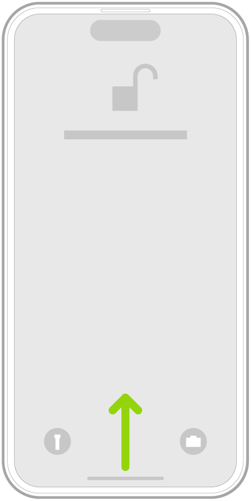 En illustration som visar ett svep uppåt från skärmens nederkant för att gå till hemskärmen.