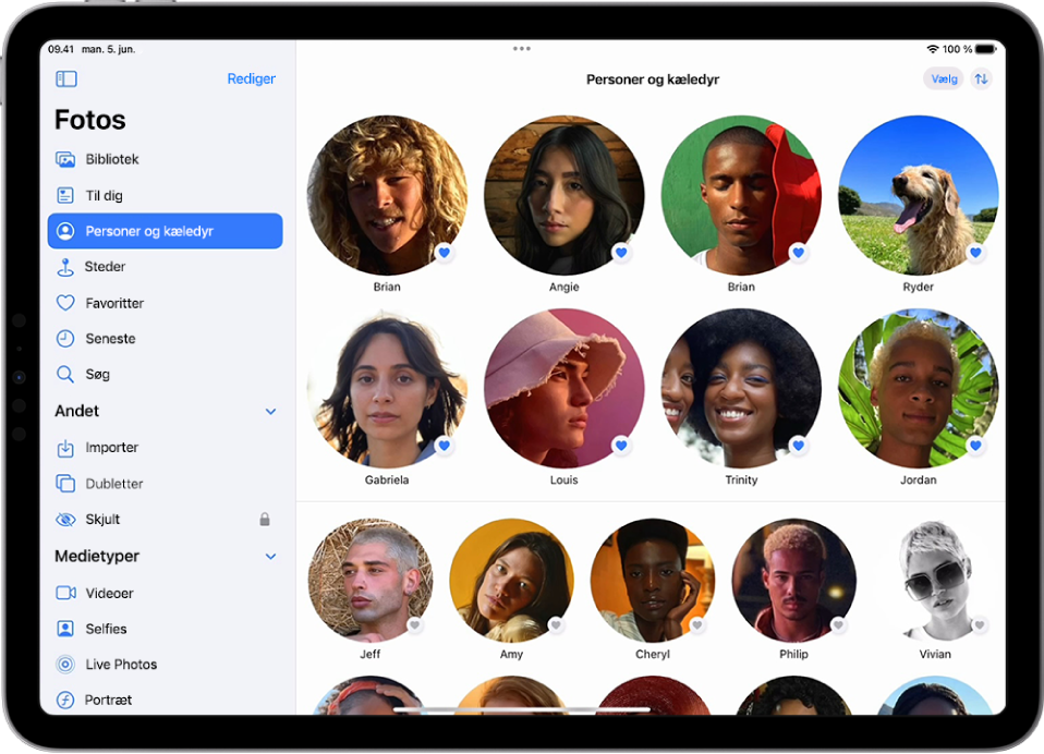 Skærmen Personer og kæledyr i appen Fotos.