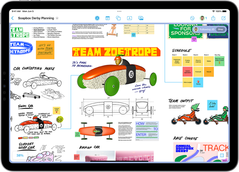 A Freeform board where one participant is following another. A frame shows what’s on their screen.