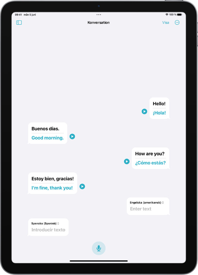 Fliken Konversation med chattbubblor och deras översättningar.