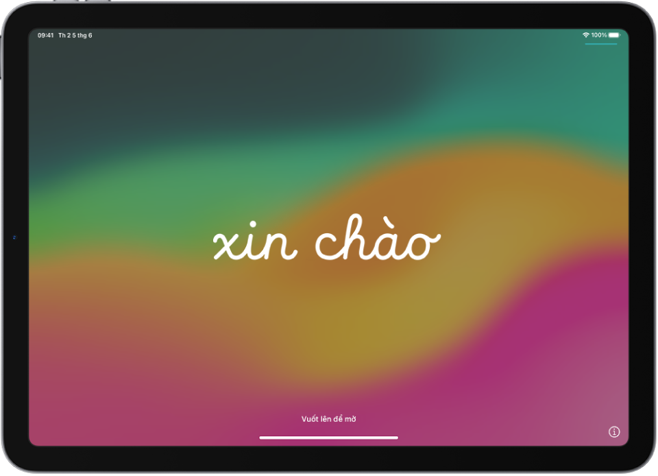 Màn hình Xin chào xuất hiện khi bạn bật iPad lần đầu tiên.