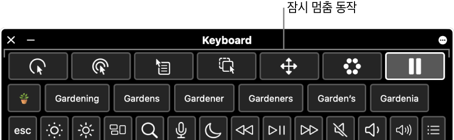 손쉬운 사용 키보드 상단에 위치해 있는 잠시 멈춤 동작의 버튼.