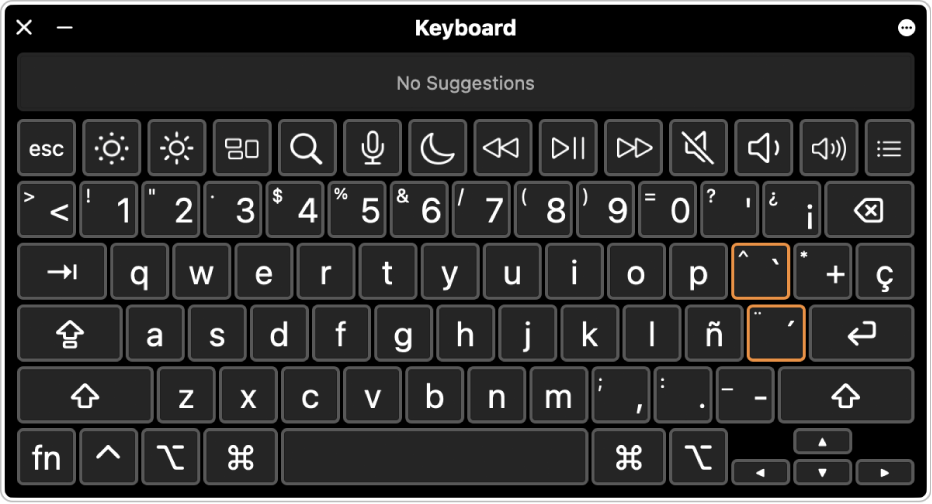 Die Tastaturübersicht zeigt das Tastaturlayout „Spanisch“.