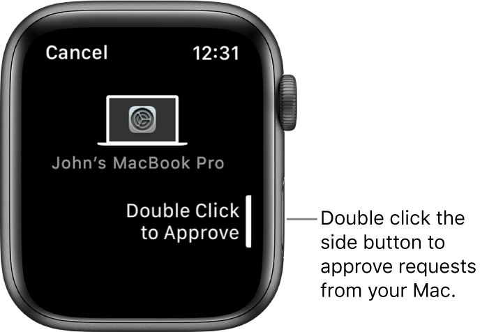 Apple Watch showing an approval request from a MacBook Pro.